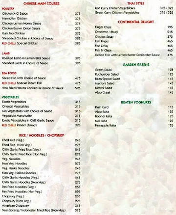 Red Chilli menu 