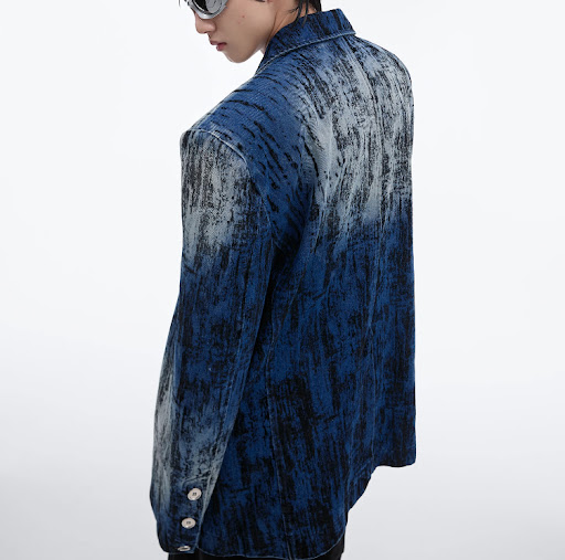 Title 5, Tie-dyed Distressed Design Padded Shoulder Suit...