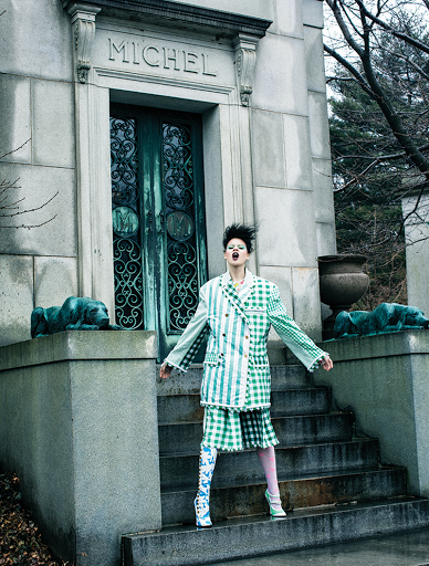 Fashion editorial featuring looks from Thom Browne.