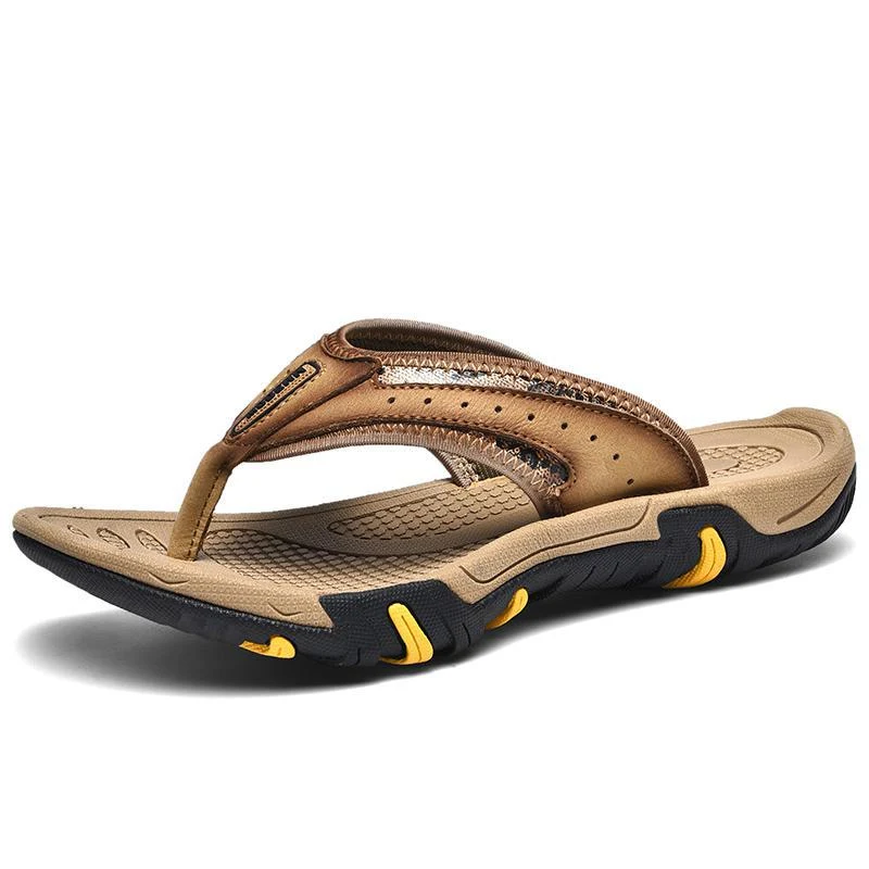 Sandales Tong en Cuir de Vache pour Homme, Usage Quotidien Extérieur, Antidérapantes et Résistantes à l'Usure, Confort et Style.