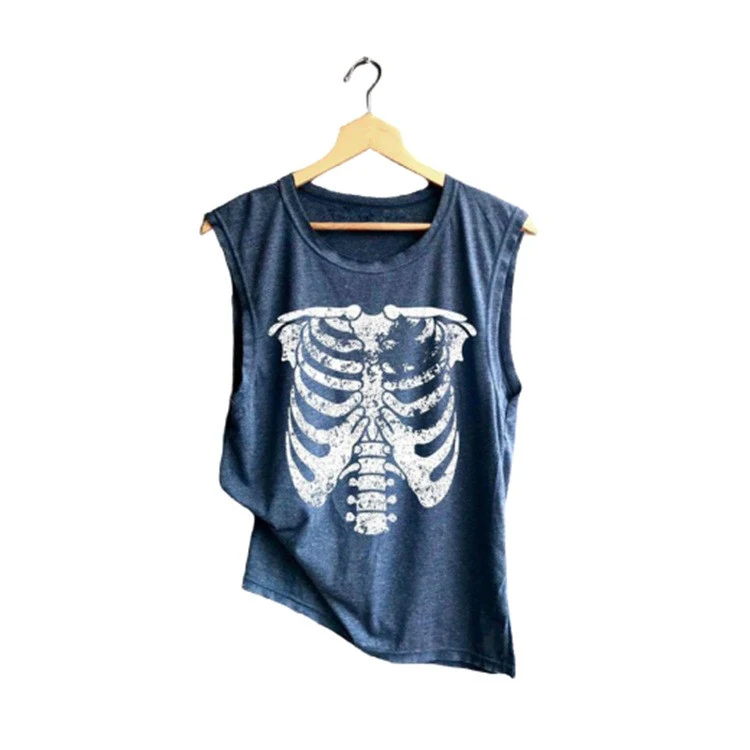 Sleeveless round neck sexy print T-shirt
