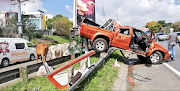 One person was injured after a trailer carrying cows overturned on the M1 highway in Johannesburg on Sunday, April 28 2019. Two cows had to be euthanised.