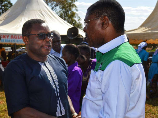 Senate Speaker Kenneth Lusaka and Bungoma Senator Moses Wetang'ula aduring the funeral in Bungoma on Saturday, February 3, 2019. /BRIAN OJAMAA