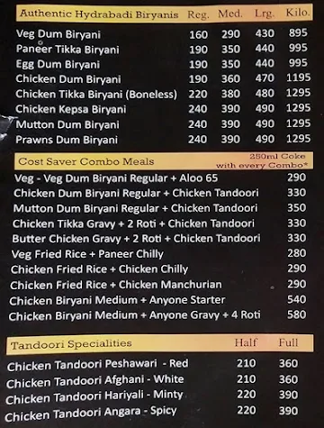 Persiana Hyderabadi Biryani menu 