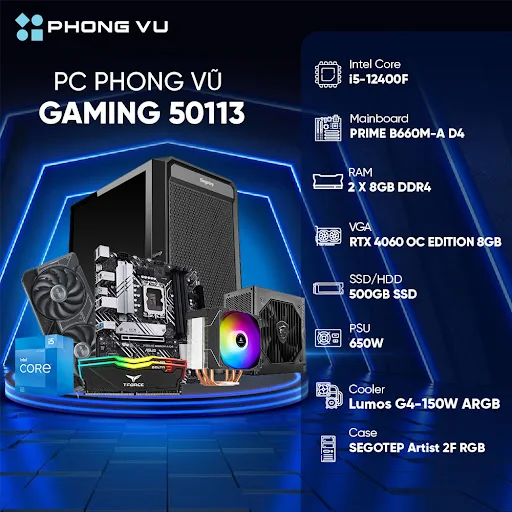 PC PV Gaming 50113 (i5-12400F/2x8GB/500GB SSD/RTX 4060/No OS)