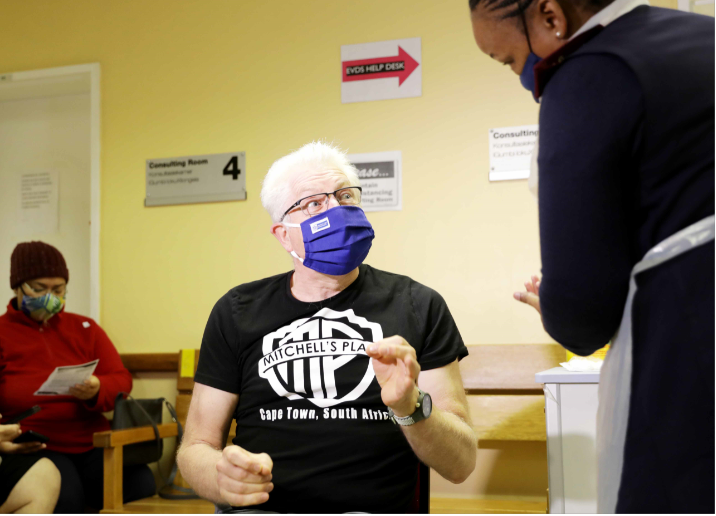 Western Cape Premier Alan Winde received his first dose of Covid-19 vaccine at the Mitchells Plain Community Health Centre in Cape Town on July 31 2021.