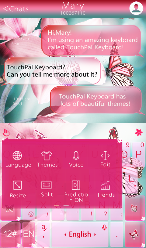 Pink Butterfly Keyboard Theme Screen 3