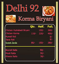 Delhi 92 Korma Biryani menu 1