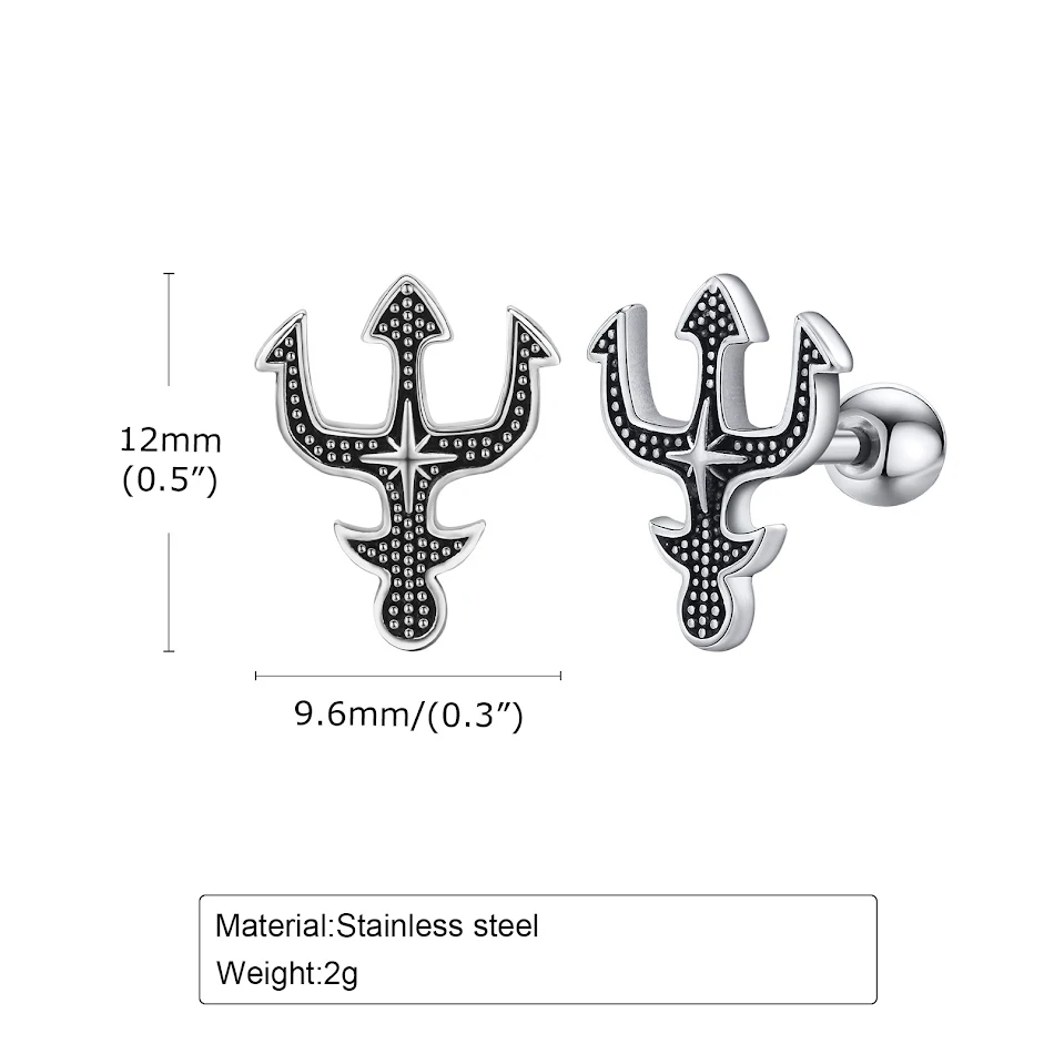 Stainless Steel Eight Awn Star Trident Ear Studs. Durable, hypoallergenic earrings perfect for everyday wear. A stylish 