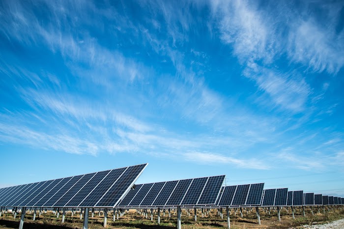 Solar panels in an open field