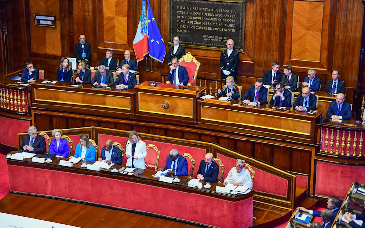 Delegates during the Plenary session of the Italy-Africa summit in Rome, Italy on January 29, 2024.