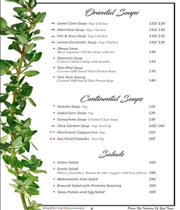 Thyme Family Restaurant menu 