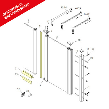 Dichtungssatz für 6 mm Walk In mit beweglichen Element