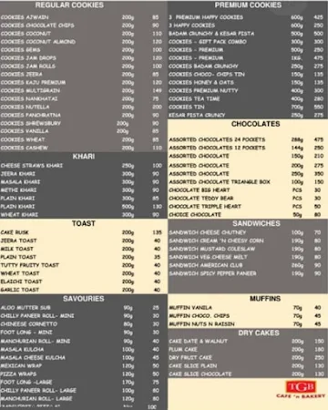 TGB Cafe N Bakery menu 