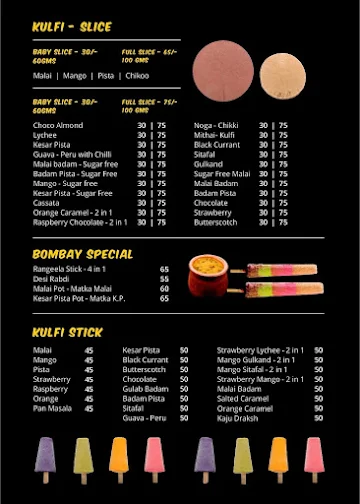 Bombay Kulfi menu 