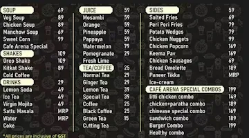 Cafe Arena menu 