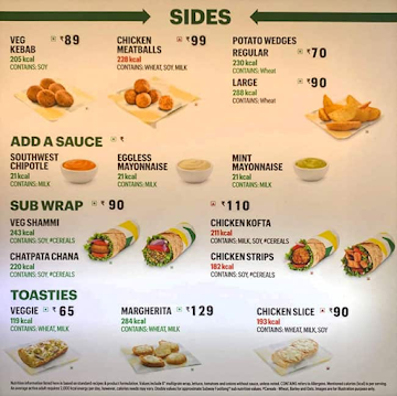 Subway menu 