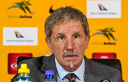  Coach Stuart Baxter during the South African national men's soccer team departure press conference at Southern Sun, OR Tambo on March 16, 2019 in Johannesburg, South Africa. 