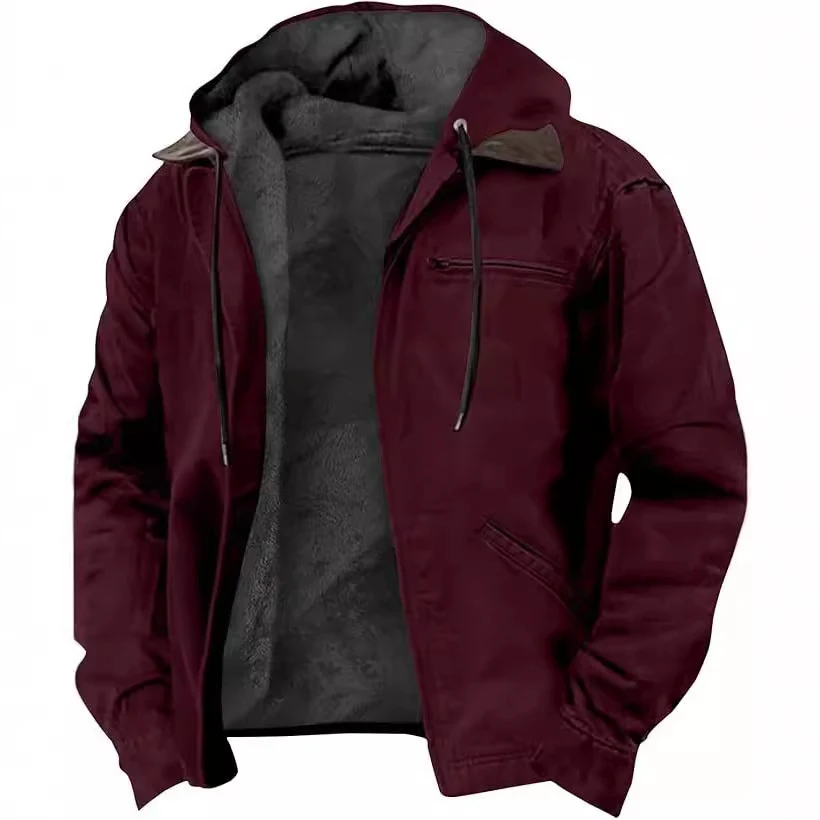 Men's hooded zipped cotton-padded jacket, offering warmth and comfort. Perfect for winter, this jacket provides protecti