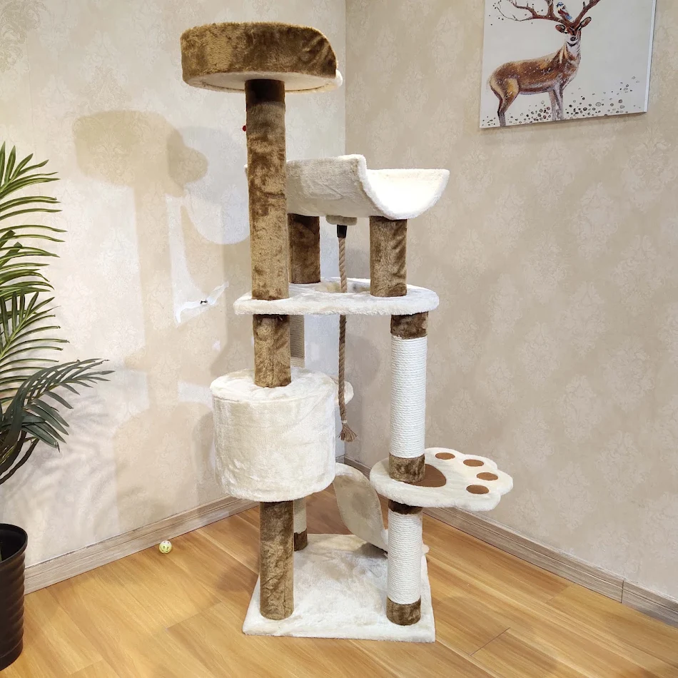 145cm 13KG Climbing Cat Tree for Large Space and Scratching House Posts Wood arbre a chat tower with Sisal Rope and Scra