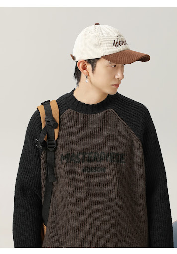 Title 10, Raglan Sleeve Color Contrast Patchwork Design S...