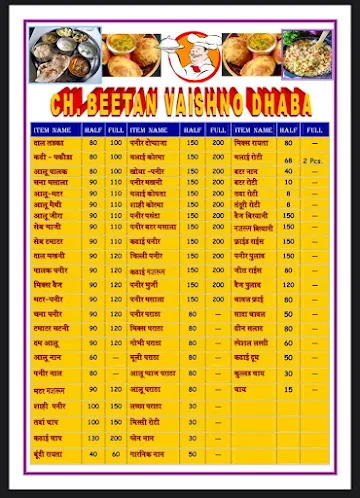 Choudhary Beetan Vaishno Dhaba menu 