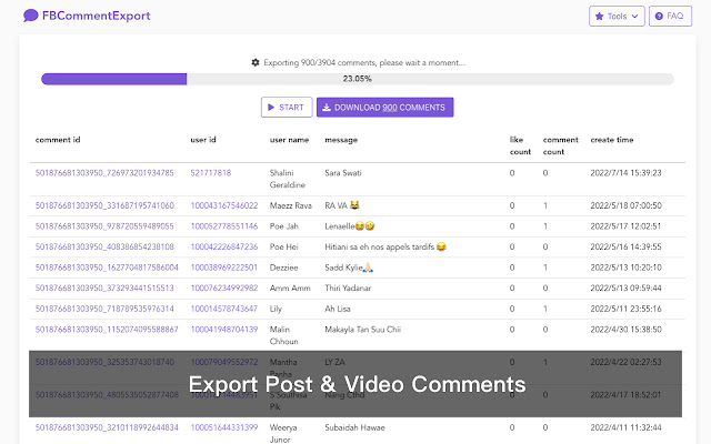 Comments Exportor for Facebook™ chrome extension