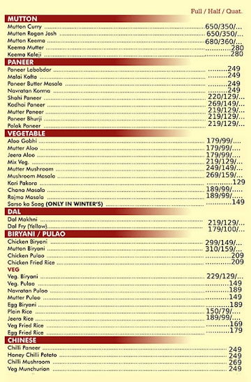 Mohabbat menu 