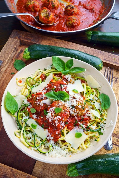 Zucchini Turkey Meatballs in Marinara on Zoodles