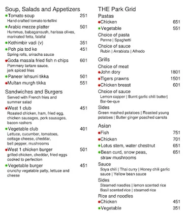 West 1 - The Park menu 