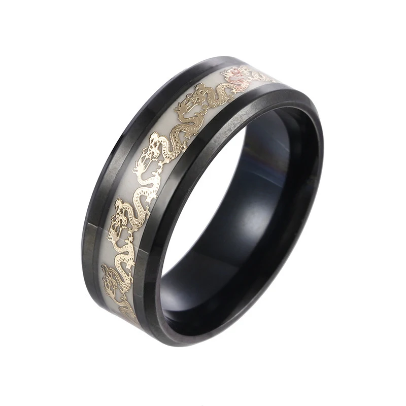 Title 7, Lichtgevende Dubbele Drakenring Titanium Staal ...