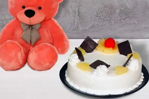 Pineapple Cake & 1 Teddy Bear Pink Teddy