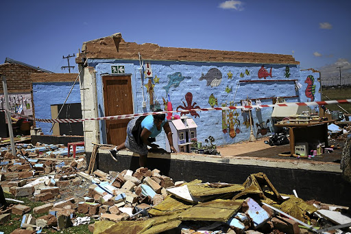 THINGS FALL APART All that's left of a creche in Putfontein, on the East Rand, after the storm on Monday. No children or workers were hurt