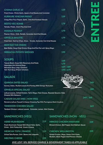 Phelia Terrace menu 