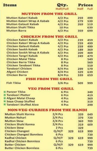 Alkakori Mughlai Food menu 