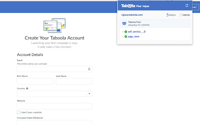 Taboola Pixel Helper chrome extension