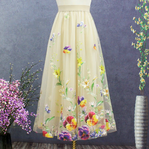 Title 5, Heavy Color Flower Embroidery Skirt Woman. Elev...