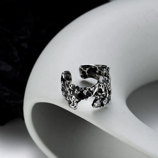 Title 2, Korean style S925 sterling silver damaged textu...