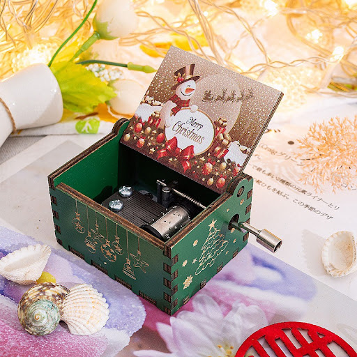 Title 3, Wooden Hand-cranked Music Box Merry Christmas M...