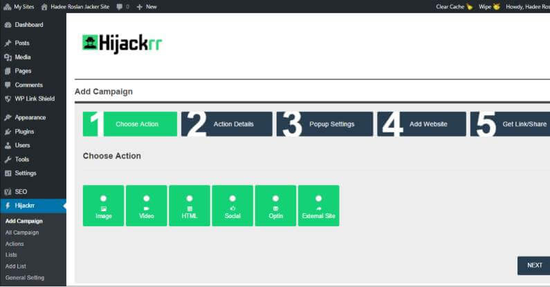 WordPress Plugin Review Hijackrr - Add Campaign Step 1