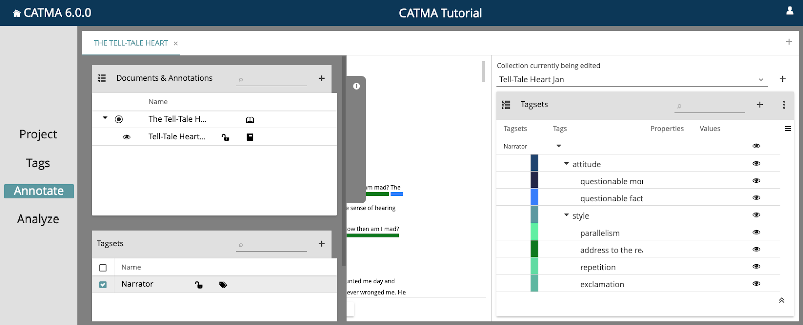 image shows the annotate module and different organization windows