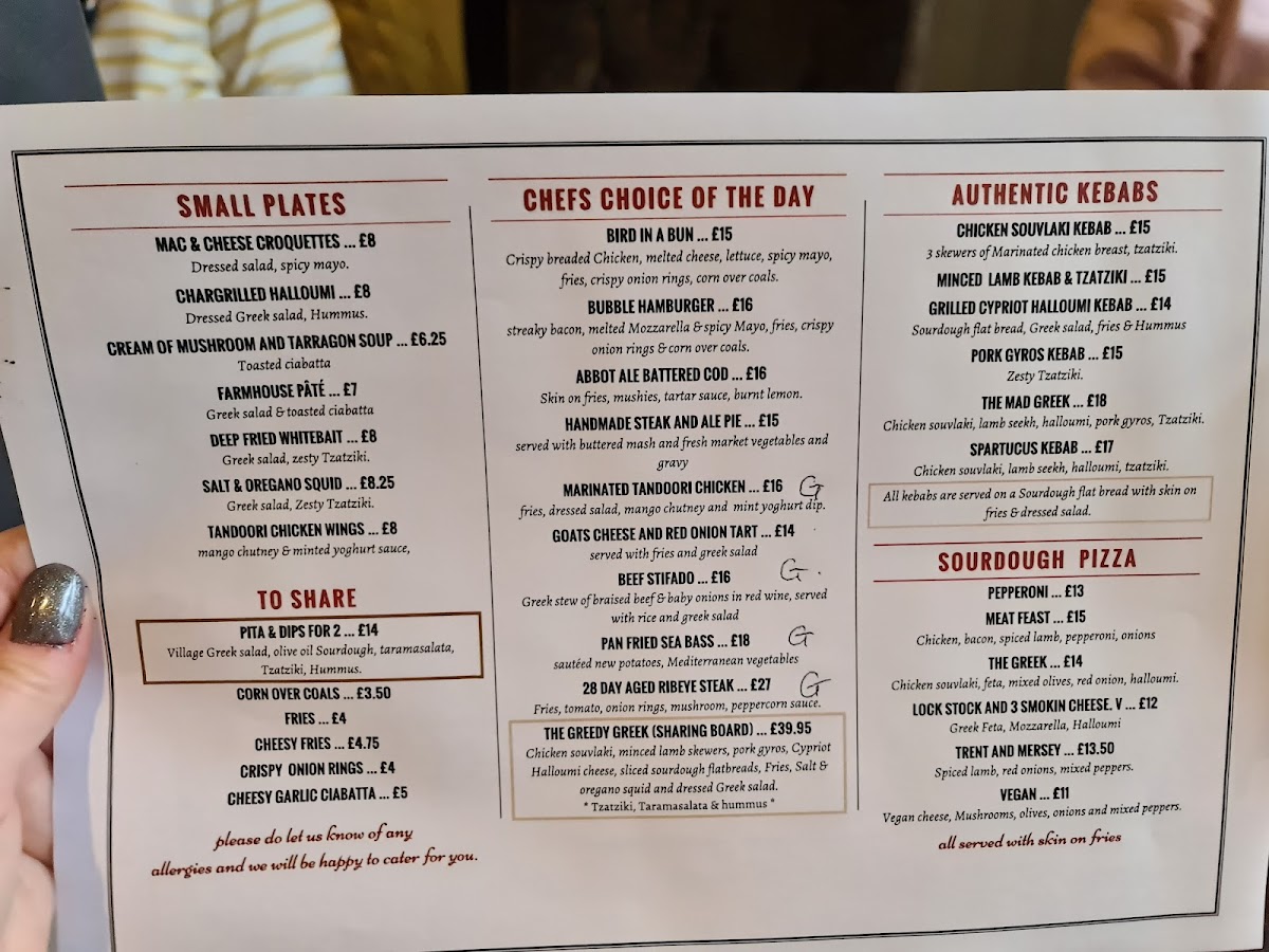 The Bubble Inn gluten-free menu