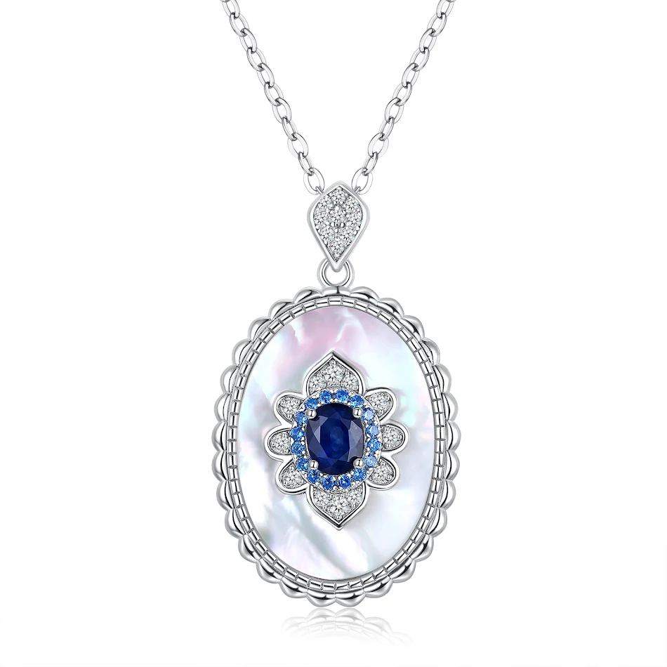 Sterling zilver ingelegde lichte luxe natuurlijke saffier hanger ketting, een perfecte combinatie van elegantie en verfijning.