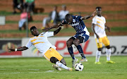 Deon Hotto of Bidvest Wits tackled by Abubakar Mumuni of Black Leopards during the Absa Premiership 2019/20match between Bidvest Wits and Black Leopards on the 10 March 2020 at Bidvest Stadium.