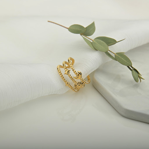 Title 5, Ins Cold Wind Sun Flower Hollow Out Design Ring...