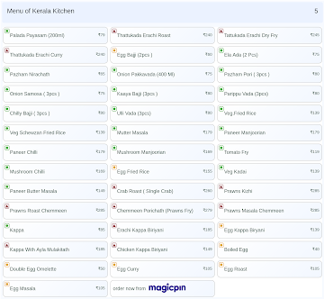 Kerala Kitchen menu 