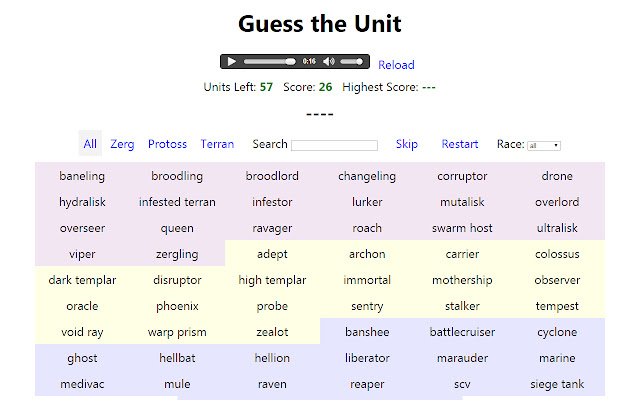 Starcraft Guess Unit chrome extension