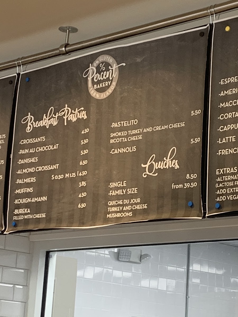 Percent Bakery gluten-free menu