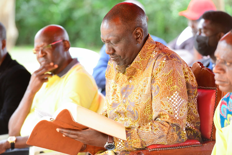 Deputy President William Ruto during a Church service at Kathonzweni African Inland Church (A.I.C) in Kathonzweni town,