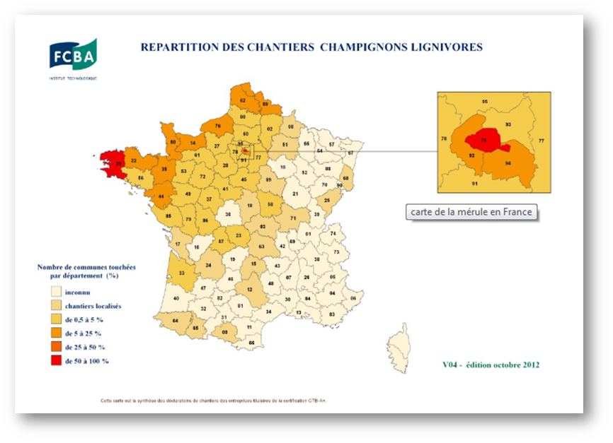 Schéma répartition des champignons lignivores en France